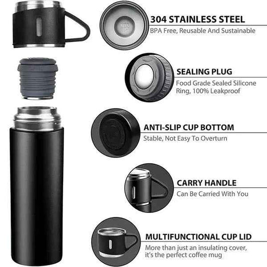 3 Cups 500ml Double-layer Stainless Steel Vacuum Flask Set